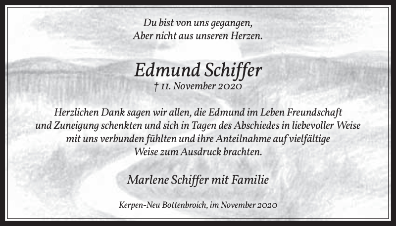  Traueranzeige für Edmund Schiffer vom 11.12.2020 aus  Werbepost 