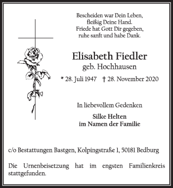 Anzeige von Elisabeth Fiedler von  Werbepost 