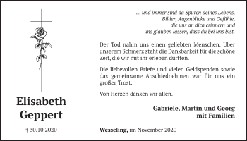 Anzeige von Elisabeth Geppert von  Schlossbote/Werbekurier 