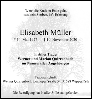 Anzeige von Elisabeth Müller von Kölner Stadt-Anzeiger / Kölnische Rundschau / Express