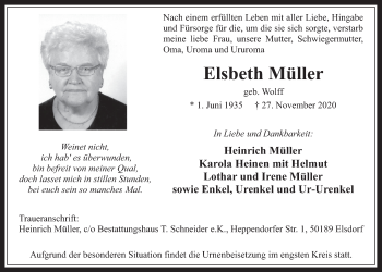 Anzeige von Elsbeth Müller von  Werbepost 