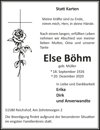 Anzeige von Else Böhm von  Anzeigen Echo 