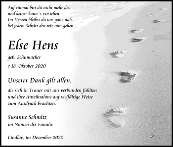 Anzeige von Else Hens von Kölner Stadt-Anzeiger / Kölnische Rundschau / Express