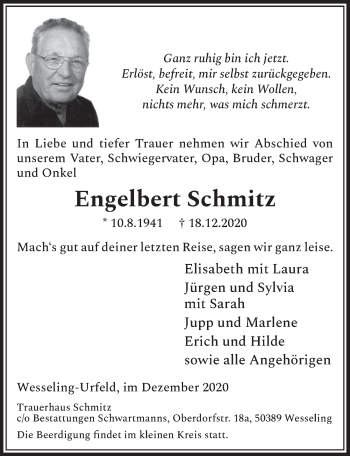 Anzeige von Engelbert Schmitz von  Schlossbote/Werbekurier 
