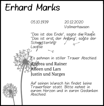Anzeige von Erhard Marks von Kölner Stadt-Anzeiger / Kölnische Rundschau / Express