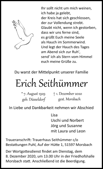 Anzeige von Erich Seithümmer von  Lokalanzeiger 