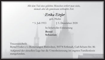 Anzeige von Erika Etzler von  Werbepost 