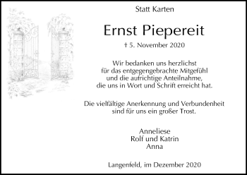 Anzeige von Ernst Piepereit von Kölner Stadt-Anzeiger / Kölnische Rundschau / Express