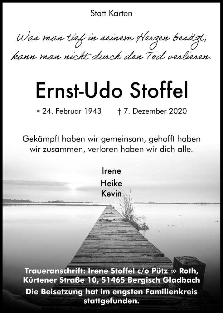  Traueranzeige für Ernst-Udo Stoffel vom 30.12.2020 aus Kölner Stadt-Anzeiger / Kölnische Rundschau / Express