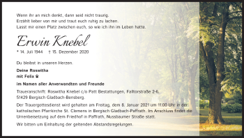 Anzeige von Erwin Knebel von Kölner Stadt-Anzeiger / Kölnische Rundschau / Express