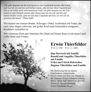 Anzeige von Erwin Thierfelder von  Anzeigen Echo 