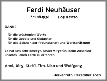 Anzeige von Ferdi Neuhäuser von Kölner Stadt-Anzeiger / Kölnische Rundschau / Express