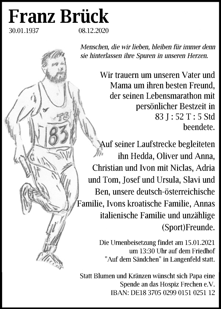  Traueranzeige für Franz Brück vom 22.12.2020 aus Kölner Stadt-Anzeiger / Kölnische Rundschau / Express