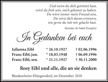 Anzeige von Franz Eibl von  Schlossbote/Werbekurier 