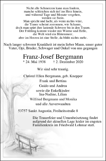 Anzeige von Franz-Josef Bergmann von  Extra Blatt 