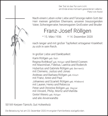Anzeige von Franz-Josef Röllgen von  Werbepost 