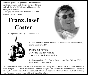Anzeige von Franz Josef Caster von Kölner Stadt-Anzeiger / Kölnische Rundschau / Express