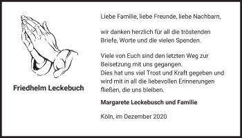 Anzeige von Friedhelm Leckebuch von  Kölner Wochenspiegel 