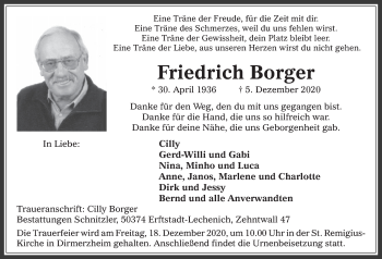 Anzeige von Friedrich Borger von  Werbepost 