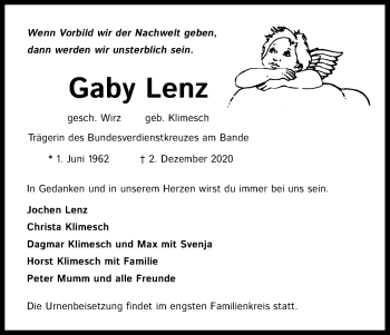 Anzeige von Gaby Lenz von Kölner Stadt-Anzeiger / Kölnische Rundschau / Express