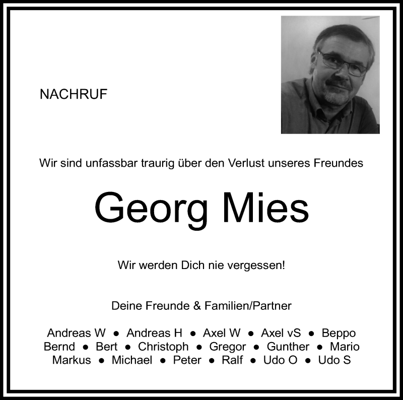  Traueranzeige für Georg Mies vom 12.12.2020 aus Kölner Stadt-Anzeiger / Kölnische Rundschau / Express