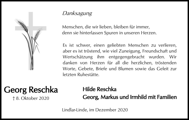  Traueranzeige für Georg Reschka vom 31.12.2020 aus Kölner Stadt-Anzeiger / Kölnische Rundschau / Express