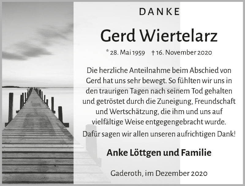 Traueranzeige für Gerd Wiertelarz vom 18.12.2020 aus  Anzeigen Echo  Lokalanzeiger 