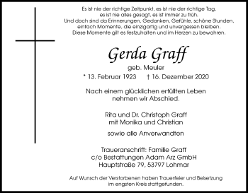 Anzeige von Gerda Graff von Kölner Stadt-Anzeiger / Kölnische Rundschau / Express