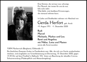 Anzeige von Gerda Herfort von  Blickpunkt Euskirchen 