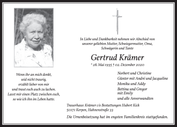 Anzeige von Gertrud Krämer von  Werbepost 