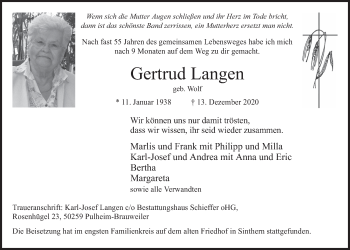 Anzeige von Gertrud Langen von  Wochenende 