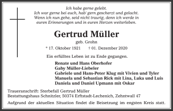 Anzeige von Gertrud Müller von  Werbepost 