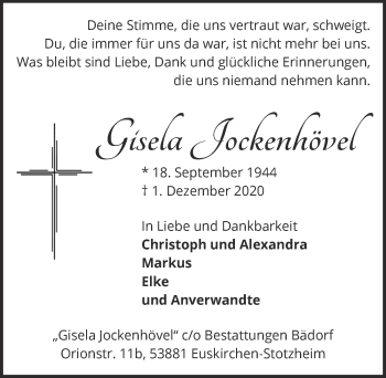 Anzeige von Gisela Jockenhövel von  Blickpunkt Euskirchen 