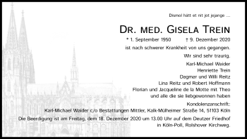 Anzeige von Gisela Trein von Kölner Stadt-Anzeiger / Kölnische Rundschau / Express