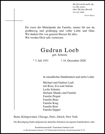 Anzeige von Gudrun Loeb von Kölner Stadt-Anzeiger / Kölnische Rundschau / Express