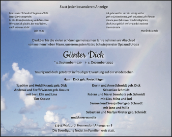 Anzeige von Günter Dick von  Lokalanzeiger 
