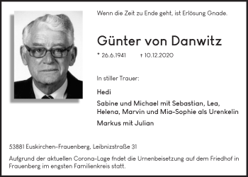 Anzeige von Günter von Danwitz von  Blickpunkt Euskirchen 