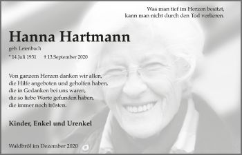 Anzeige von Hanna Hartmann von  Lokalanzeiger 