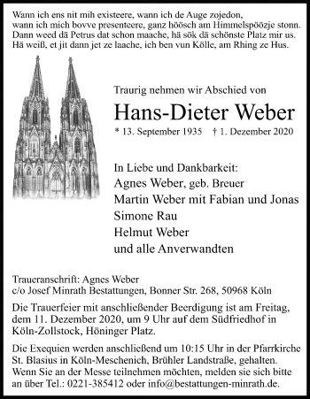Anzeige von Hans-Dieter Weber von Kölner Stadt-Anzeiger / Kölnische Rundschau / Express