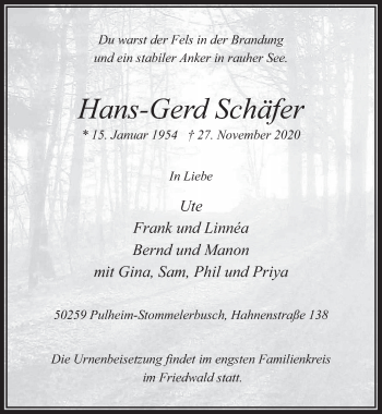 Anzeige von Hans-Gerd Schäfer von  Wochenende 