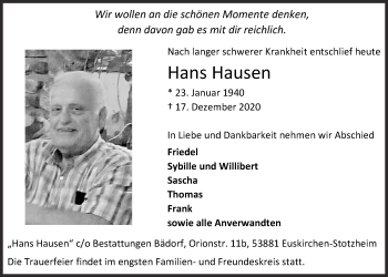 Anzeige von Hans Hausen von  Blickpunkt Euskirchen 