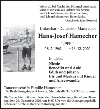 Anzeige von Hans-Josef Hamecher von  Schaufenster/Blickpunkt  Schlossbote/Werbekurier 