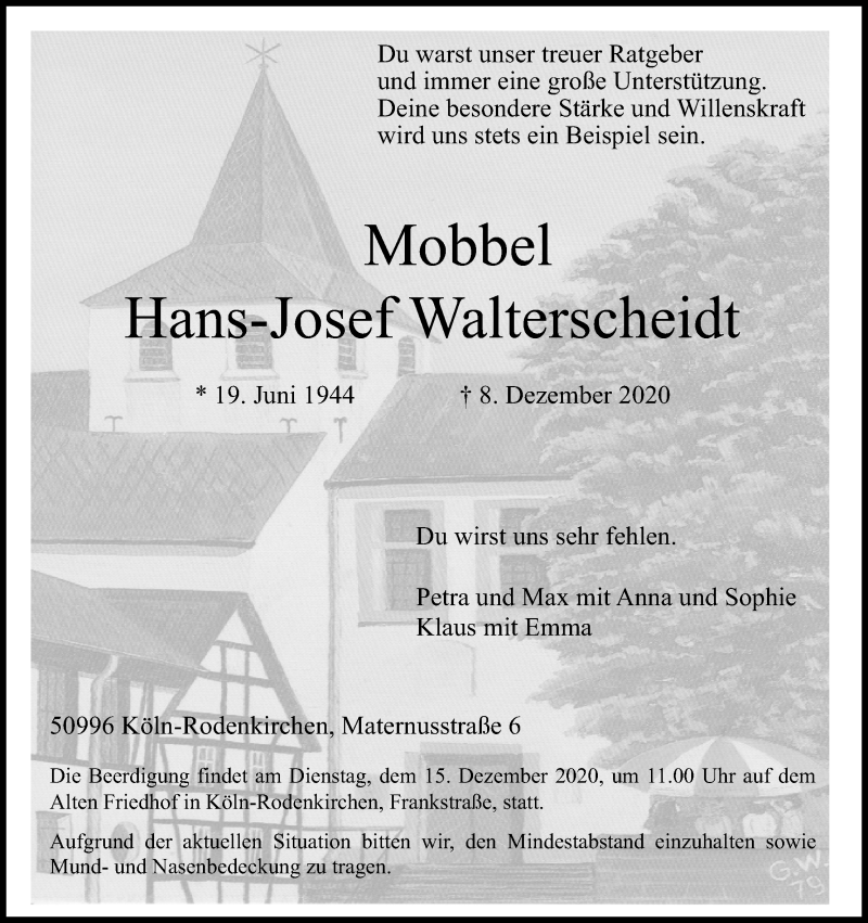  Traueranzeige für Hans-Josef Walterscheidt vom 12.12.2020 aus Kölner Stadt-Anzeiger / Kölnische Rundschau / Express