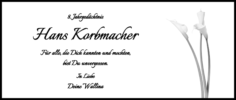  Traueranzeige für Hans Korbmacher vom 18.07.2023 aus Kölner Stadt-Anzeiger / Kölnische Rundschau / Express