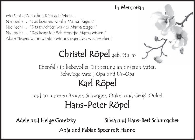  Traueranzeige für Hans-Peter Röpel vom 11.12.2020 aus  Wochenende 
