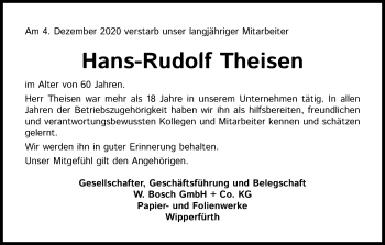 Anzeige von Hans-Rudolf Theisen von Kölner Stadt-Anzeiger / Kölnische Rundschau / Express