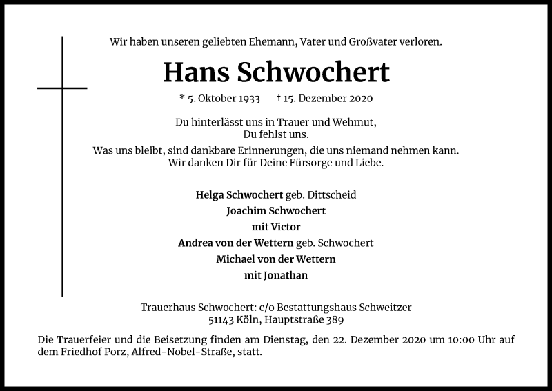  Traueranzeige für Hans Schwochert vom 19.12.2020 aus Kölner Stadt-Anzeiger / Kölnische Rundschau / Express