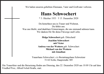 Anzeige von Hans Schwochert von  Kölner Wochenspiegel 