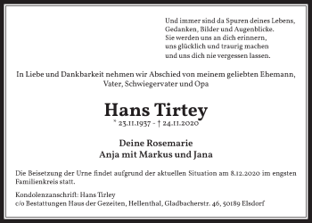 Anzeige von Hans Tirtey von  Werbepost 