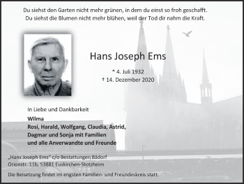 Anzeige von Hans Joseph Ems von  Blickpunkt Euskirchen 